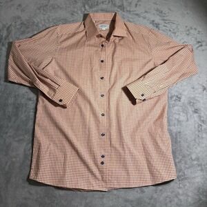 Eton Mens Dress Shirt 17.5 44 XL contemporary Long Sleeve Button Orange plaid